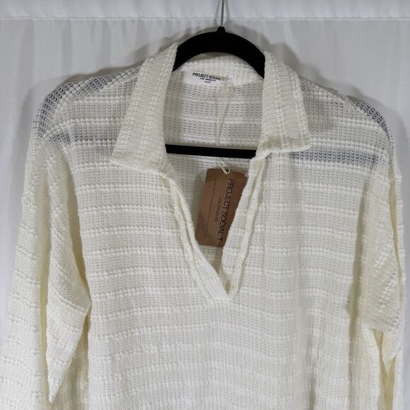 New Project Social T Swreater Women's Small Off White Knit Cotton Blend Pullover - Picture 2 of 10